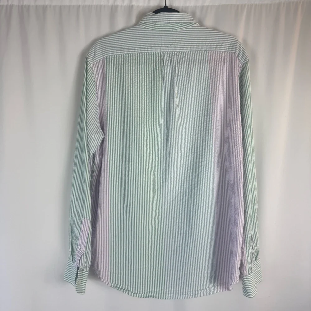 J.Crew Shirt Mens L Long Sleeve Striped Seersucker Breathable Lightweight